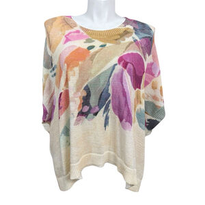 Chico's Knit Multicolor Floral Poncho Sweater L/XL
